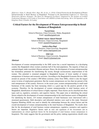 Critical Factors for the Development of Women Entrepreneurship in ...