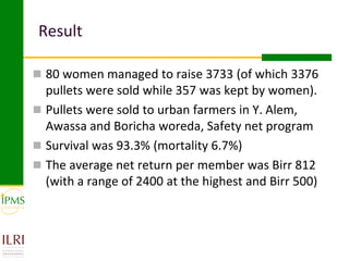 Womens group-based pullet supply business development in selected kebeles of Dale Pilot Learning Woreda, Ethiopia