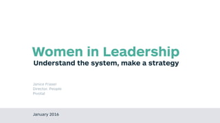 Understand the system, make a strategy
Women in Leadership
January 2016
Janice Fraser
Director, People
Pivotal
 