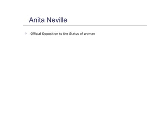 Anita Neville <ul><li>Official Opposition to the Status of woman </li></ul>