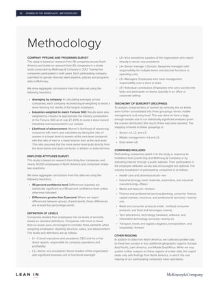Methodology
30 | WOMEN IN THE WORKPLACE : METHODOLOGY
COMPANY PIPELINE AND PROGRAMS SURVEY
This study is based on research...