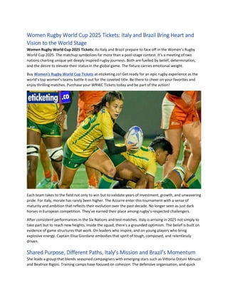 Women Rugby World Cup 2025 Tickets Italy and Brazil Bring Heart and ...