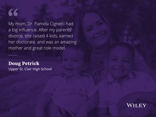 My mom, Dr. Pamela Cignetti had
a big influence. After my parents’
divorce, she raised 4 kids, earned
her doctorate, and w...