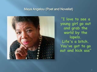 Maya Angelou (Poet and Novelist)


                        “I love to see a
                       young girl go out
     ...