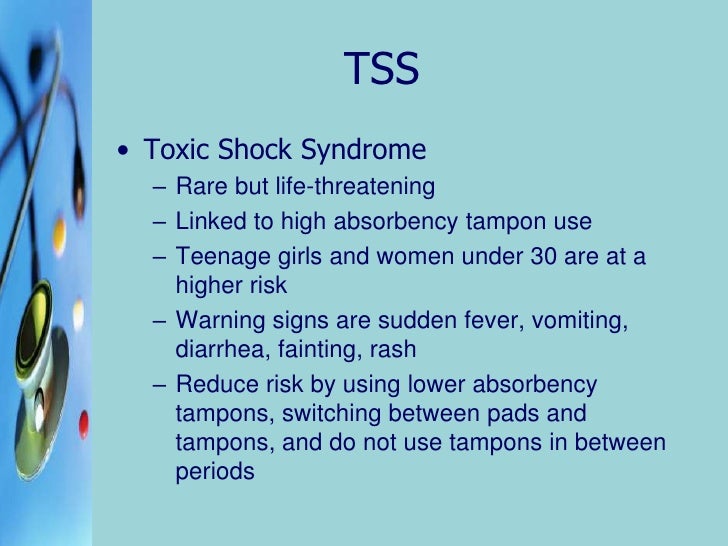 the link between toxic shock syndrome and the use of tampons Toxic shock syndrome is incredibly rare and if you use tampons properly, your risk of developing it is no higher than that of a man who's never had a period . the link between toxic shock syndrome and the use of tampons Toxic shock syndrome is incredibly rare and if you use tampons properly, your risk of developing it is no higher than that of a man who's never had a period .