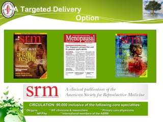 CIRCULATION: 90,000 inclusive of the following core specialties:  * Ob/gyns  * IVF clinicians & researchers  * Primary care physicians  * NP/PAs  * International members of the ASRM A Targeted Delivery  Option 