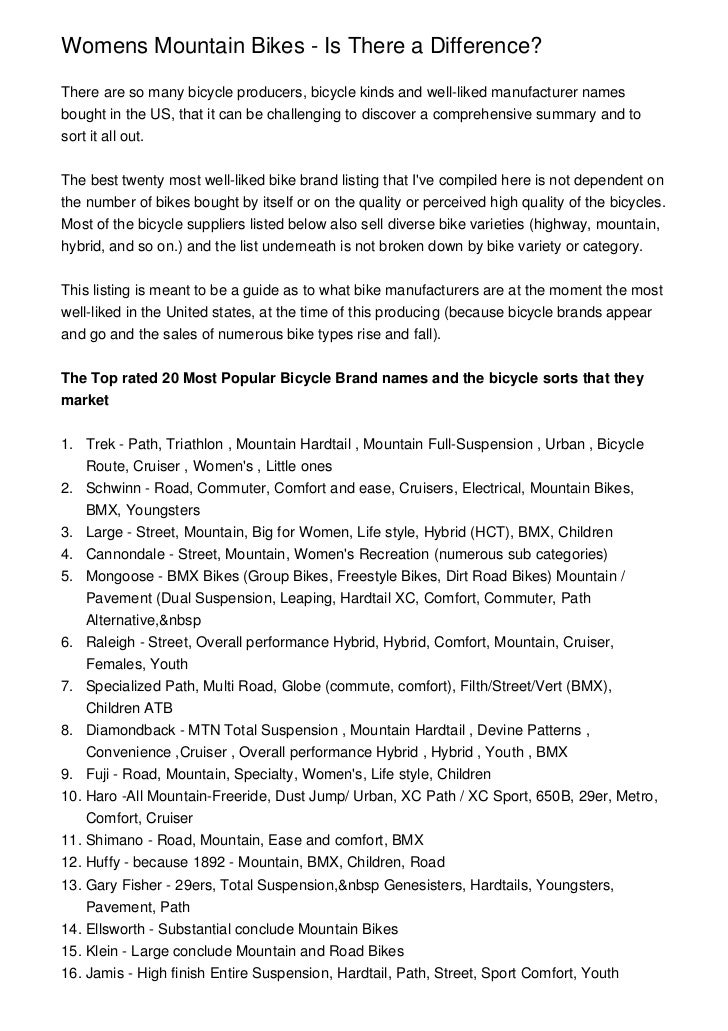 bike manufacturers list