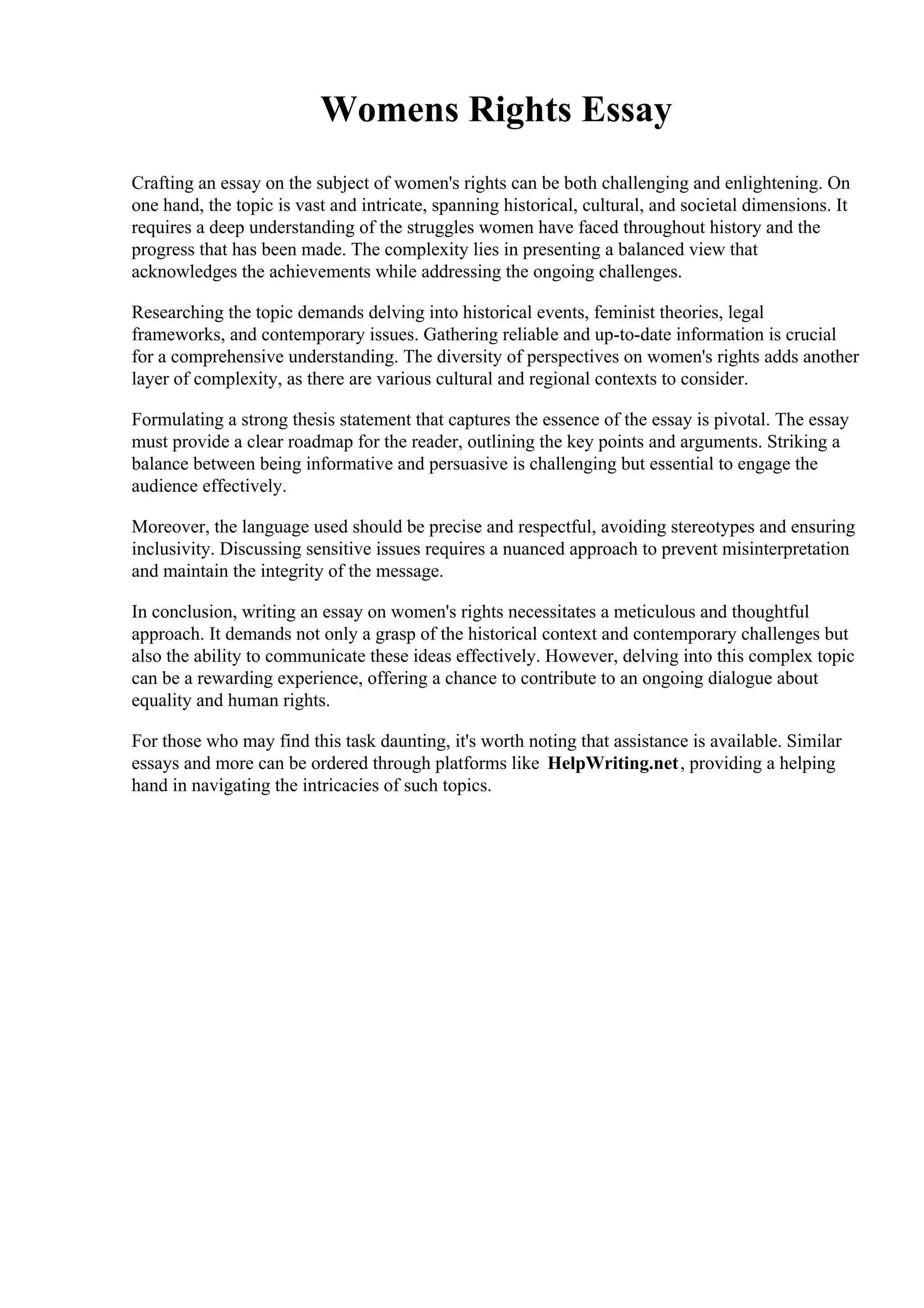 Womens Rights Essay. Savannah College of Art and Design | PDF