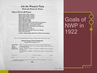 Goals of
NWP in
1922
 