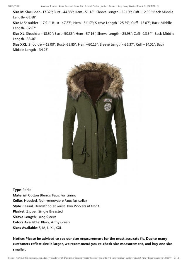 size 26 parka coat