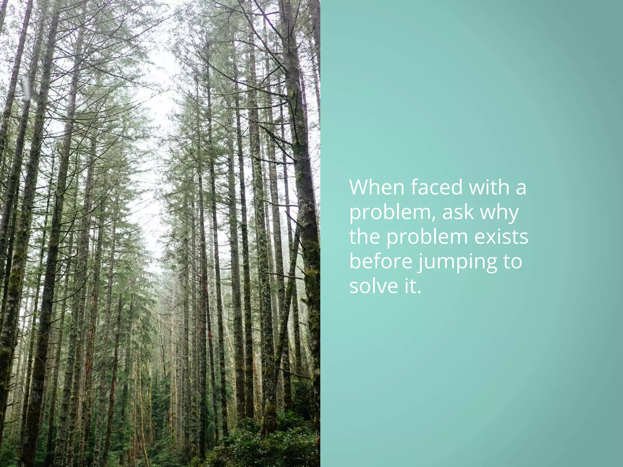 When faced with a problem, ask why the problem exists before jumping to solve it. 
