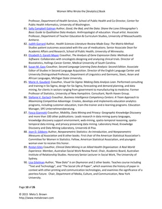 Women Who Wrote the [Analytics] Book
Page 10 of 26
© 2015 Meta S. Brown
http://www.metabrown.com
Professor, Department of ...
