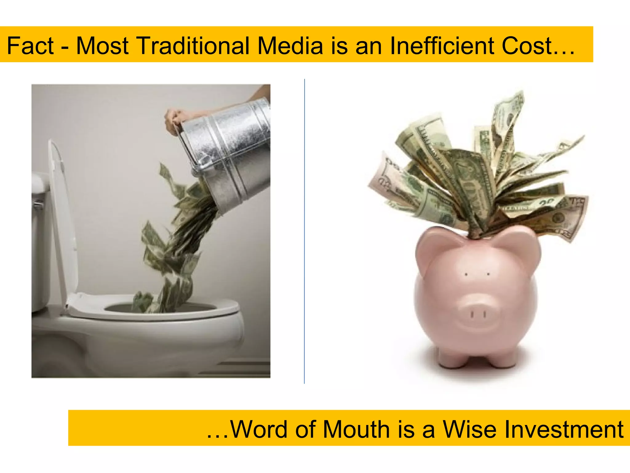 Fact - Most Traditional Media is an Inefficient Cost… … Word of Mouth is a Wise Investment 