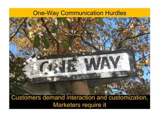 One-Way Communication Hurdles Customers demand interaction and customization, Marketers require it 