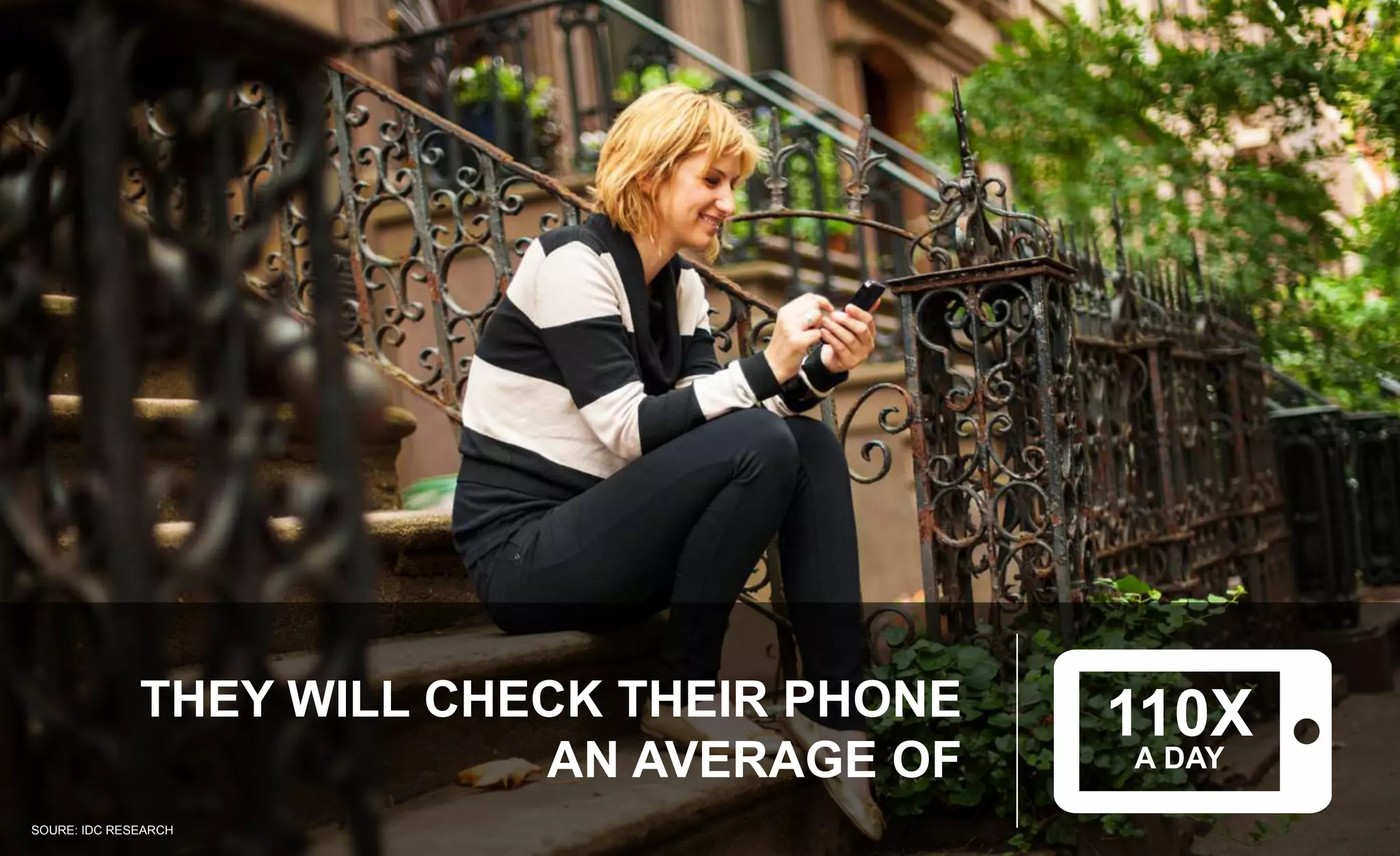 110X
A DAY
THEY WILL CHECK THEIR PHONE
AN AVERAGE OF
SOURE: IDC RESEARCH
 