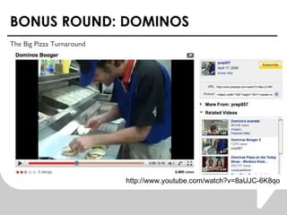 BONUS ROUND: DOMINOS The Big Pizza Turnaround http://www.youtube.com/watch?v=8aUJC-6K8qo 