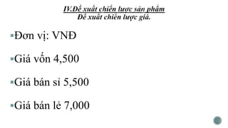 Đơn vị: VNĐ
Giá vốn 4,500
Giá bán sỉ 5,500
Giá bán lẻ 7,000
 