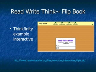 Read Write Think~ Flip Book http://www.readwritethink.org/files/resources/interactives/flipbook/ Thinkfinity example interactive 