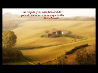 Mi tejado y mi casa han ardido; ya nada me oculta la luna que brilla. Haiku Japonés 