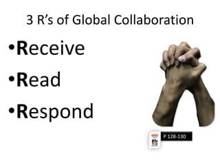 3 R’s of Global Collaboration

•Receive
•Read
•Respond
                        P 128-130
 