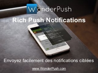 Rich Push Notifications
Envoyez facilement des notifications ciblées
www.WonderPush.com Photo by Placeit
 