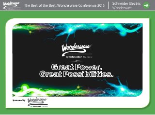 The Best of the Best: Wonderware Conference 2015
Schneider Electric	
Wonderware ➔
Great Power.
Great Possibilities.
Sponsored by
 