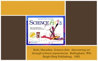 Kohl, MaryAnn. Science Arts: discovering art
through science experiences. Bellingham, WA:
Bright Ring Publishing, 1993.