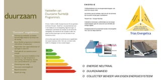 ENERGIE

 Onafhankelijkheid van de energiemaatschappijen, dat
 wordt het nieuwe motto.

 De tendens was al zichtbaar maar zal zich de komende
 tijd op grotere schaal gaan manifesteren:

 Passief Huis - Energie Neutraal.

 Collectief of individueel, onafhankelijk van de energie-
 maatschappijen gaat de consument zijn behoefte aan
 energie regelen.

 Energieneutraal & Duurzaamheid worden de energiethe-
 ma’s voor de nabije toekomst




O ENERGIE NEUTRAAL

O DUURZAAMHEID

O COLLECTIEF BEHEER VAN EIGEN ENERGIESYSTEEM
 