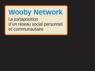 Wooby Network
La juxtaposition
d’un réseau social personnel
et communautaire
 