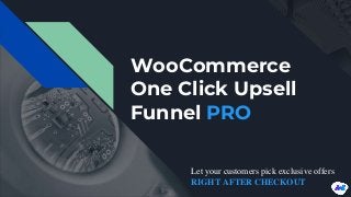 WooCommerce
One Click Upsell
Funnel PRO
Let your customers pick exclusive offers
RIGHT AFTER CHECKOUT
 