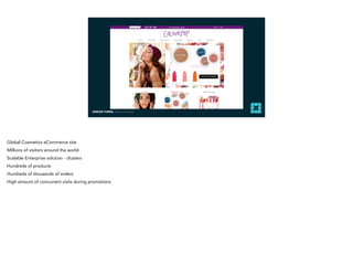 EDMUND TURBIN, Solutions Engineer
Global Cosmetics eCommerce site
Millions of visitors around the world
Scalable Enterprise solution - clusters
Hundreds of products
Hundreds of thousands of orders
High amount of concurrent visits during promotions
 