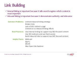 Link Building
ü Internal linking is important because it tells search engines which content is
most important
ü Inbound li...