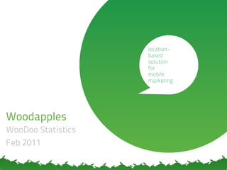 location-
                    based
                    solution
                    for
                    mobile
                    marketing




Woodapples
WooDoo Statistics
Feb 2011
 