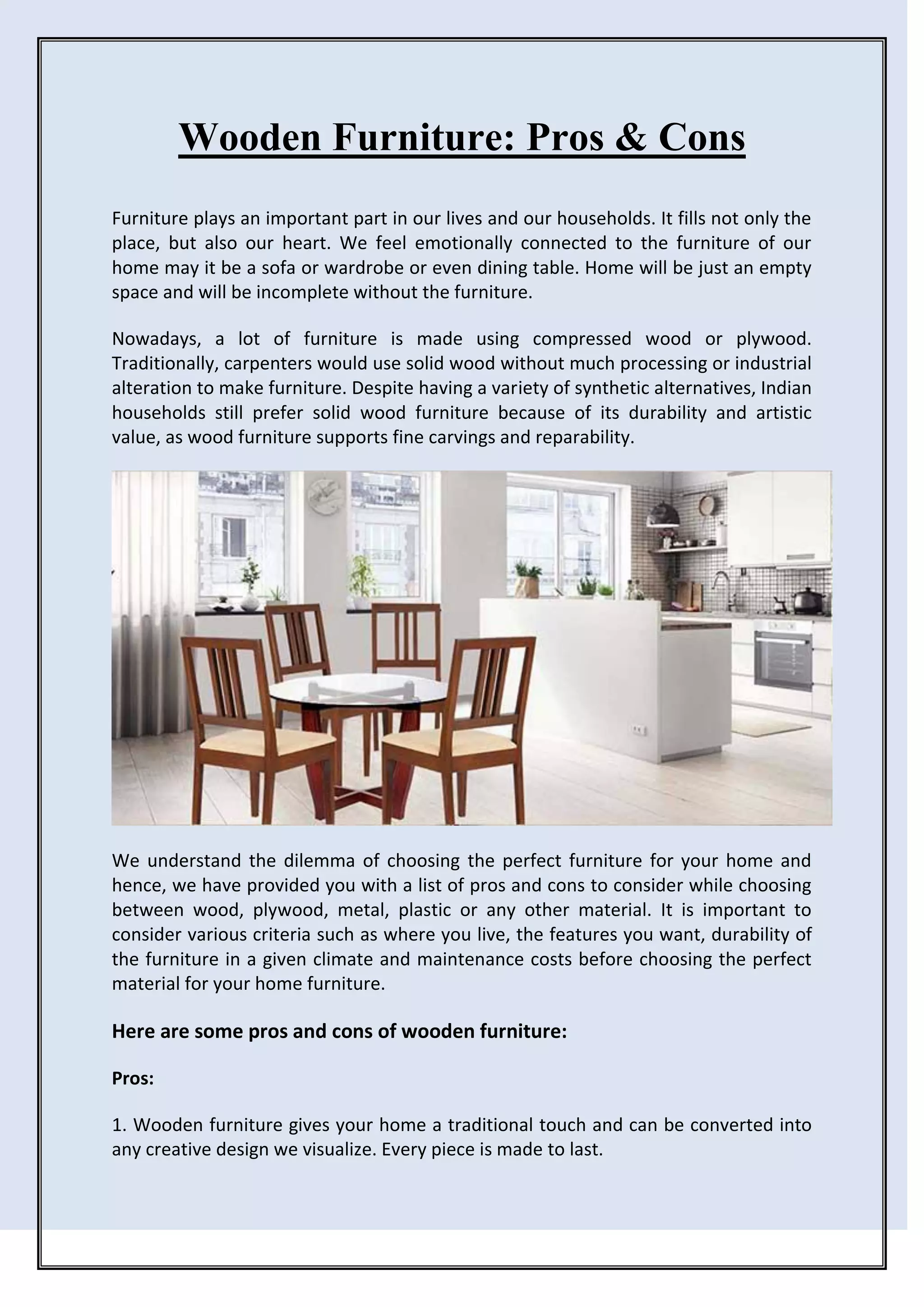 Wooden Furniture Pros & Cons PDF