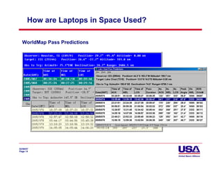 How are Laptops in Space Used?

  WorldMap Pass Predictions




02/06/07
Page 14
 