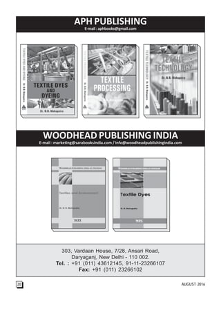 APH PUBLISHING
303, Vardaan House, 7/28, Ansari Road,
Daryaganj, New Delhi - 110 002.
Tel. : +91 (011) 43612145, 91-11-23266107
Fax: +91 (011) 23266102
E-mail:aphbooks@gmail.com
WOODHEAD PUBLISHING INDIA
E-mail : marketing@sarabooksindia.com / info@woodheadpublishingindia.com
20 AUGUST 2016
 