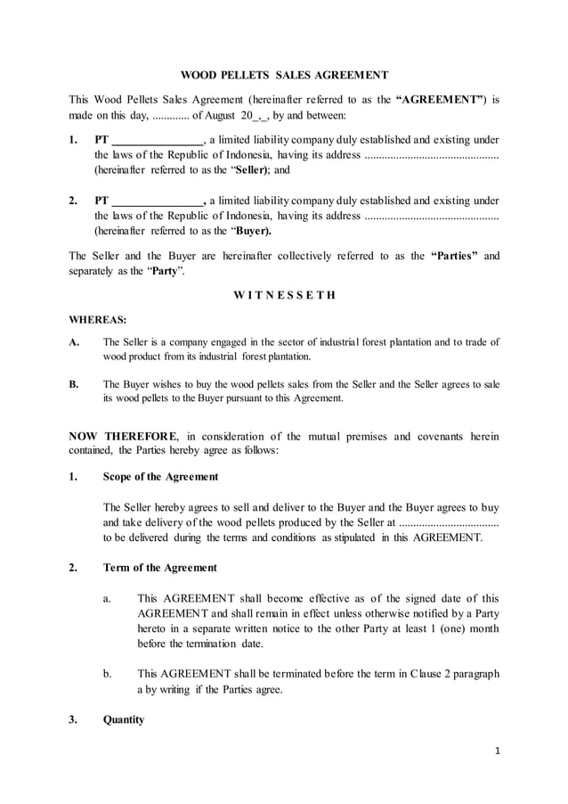 Wood Pellets Sales Agreement Sample (Purchase this doc, Text