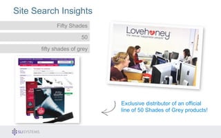 Site Search Insights 
Fifty Shades 
50 
fifty shades of grey 
Exclusive distributor of an official 
line of 50 Shades of Grey products! 
 