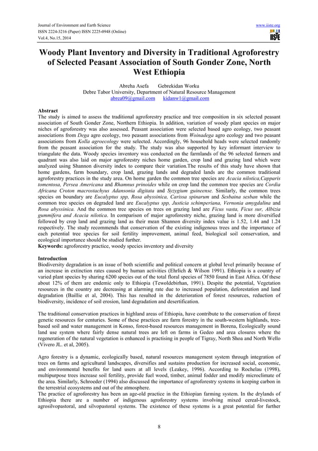 Woody plant inventory and diversity in traditional agroforestry of