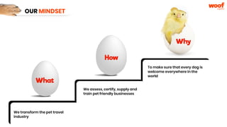 We set the standards in pet-friendly
hospitality making hotels, vacation
rental properties, cafes, restaurants
and activity providers truly
pet-friendly.
We set the standards in pet-friendly
hospitality making hotels, vacation
rental properties, cafes, restaurants
and activity providers truly
pet-friendly.
We set the standards in pet-friendly
hospitality making hotels, vacation
rental properties, cafes, restaurants
and activity providers truly
pet-friendly.
We set the standards in pet-friendly
hospitality making hotels, vacation
rental properties, cafes, restaurants
and activity providers truly
pet-friendly.
We set the standards in pet-friendly
hospitality making hotels, vacation
rental properties, cafes, restaurants
and activity providers truly
pet-friendly.
Why
We set the standards in pet-friendly
hospitality making hotels, vacation
rental properties, cafes, restaurants
and activity providers truly
pet-friendly.
We assess, certify, supply and
train pet friendly businesses
To make sure that every dog is
welcome everywhere in the
world
How
What
We transform the pet travel
industry
OUR MINDSET
 