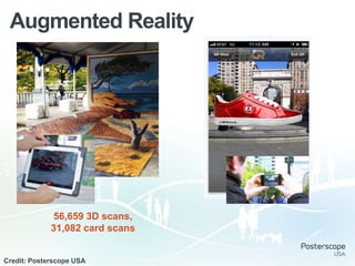 Augmented Reality




             56,659 3D scans,
             31,082 card scans


Credit: Posterscope USA
 