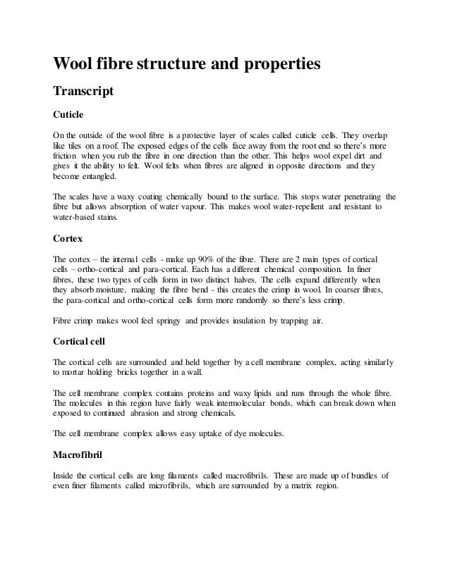 Wool fibre structure and properties