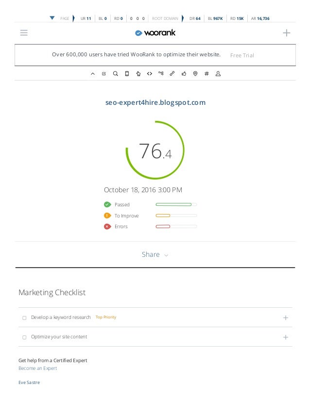 woorank website review for seo expert4hire blogspot com