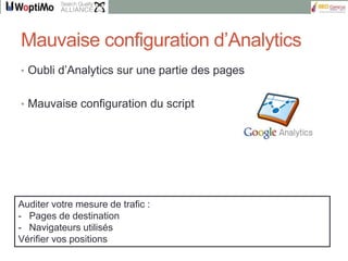 Mauvaise configuration d’Analytics
• Oubli d’Analytics sur une partie des pages


• Mauvaise configuration du script




A...