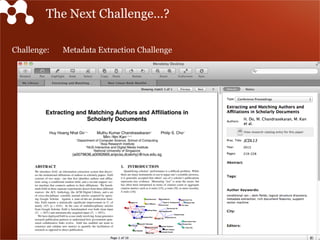 Challenge: Metadata Extraction Challenge
The Next Challenge…?
 