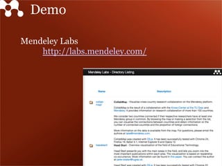 Demo
Mendeley Labs
http://labs.mendeley.com/
 