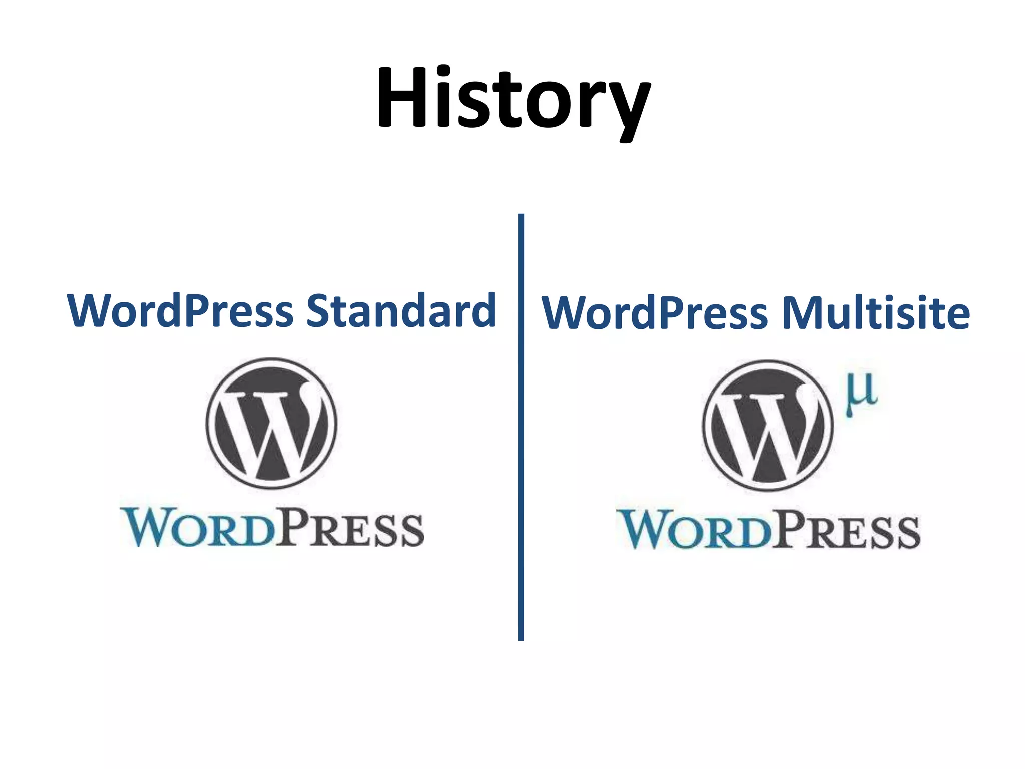 History

WordPress Standard WordPress Multisite
 