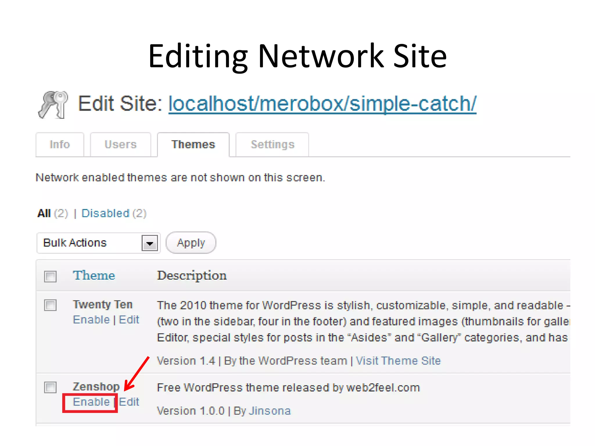 Editing Network Site
 