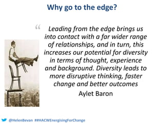 @HelenBevan ##HACWEnergisingForChange
Why go to the edge?
“ Leading from the edge brings us
into contact with a far wider ...