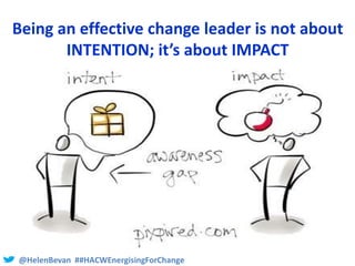 @HelenBevan ##HACWEnergisingForChange
Being an effective change leader is not about
INTENTION; it’s about IMPACT
 